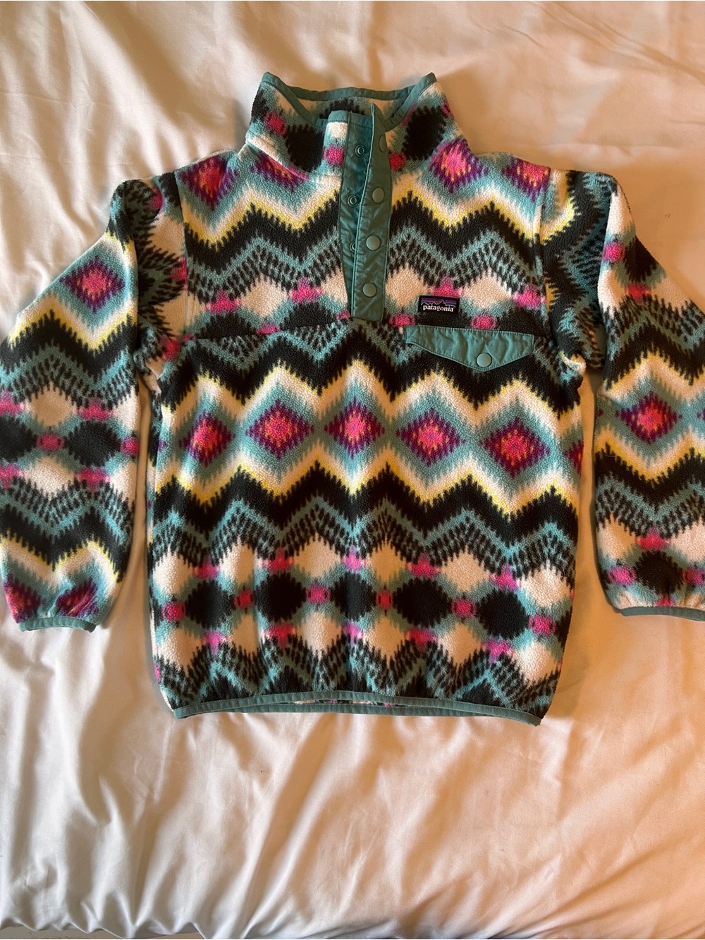 Patagonia Synchilla Girls M Multicolor Patterned Snap-T Fleece Pullover